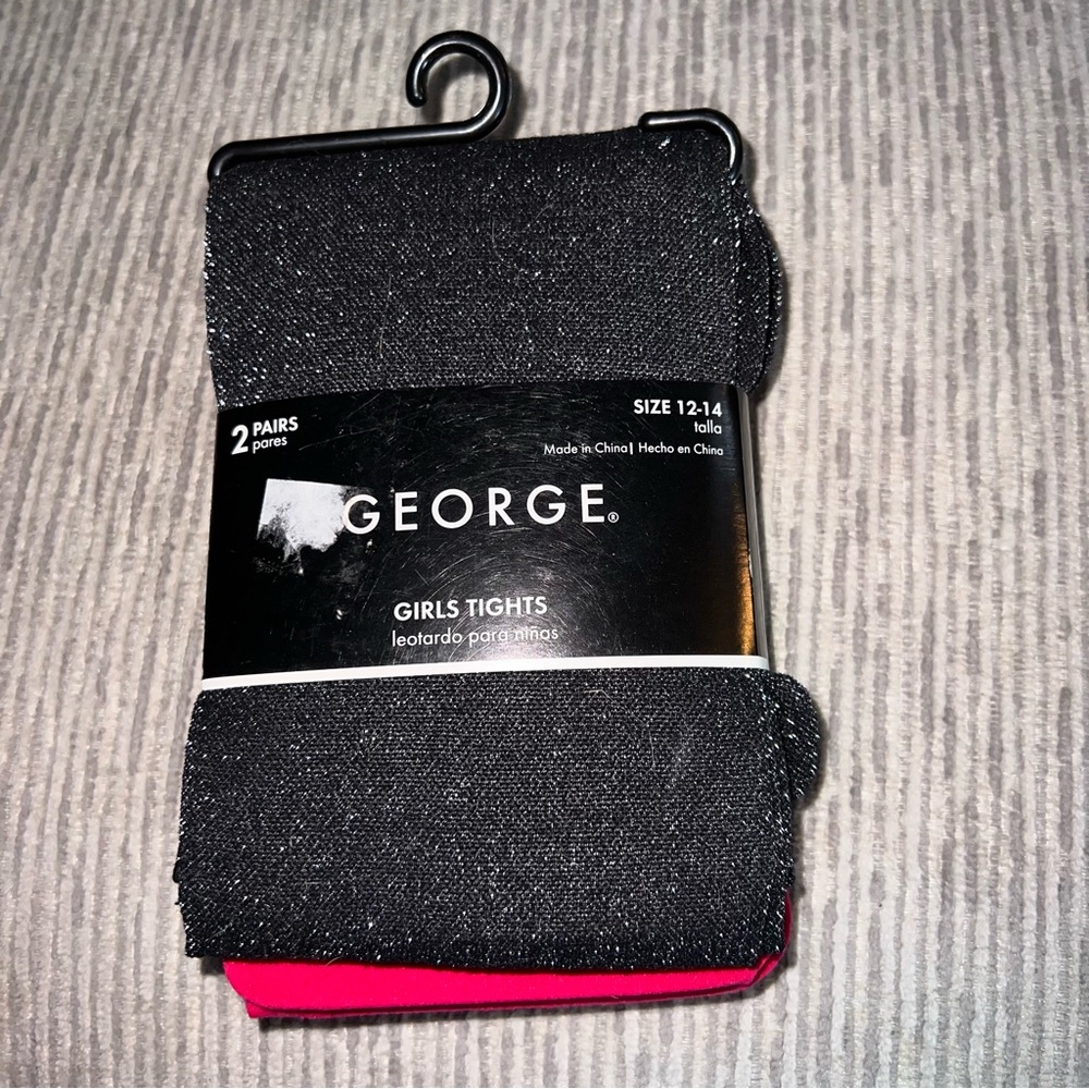 George Girls tights pink and silver black new 12/14 girls